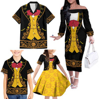 Mexican Mariachi Charro Suit Stylized Family Matching Off The Shoulder Long Sleeve Dress and Hawaiian Shirt Cinco de Mayo Fiesta