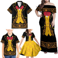 Mexican Mariachi Charro Suit Stylized Family Matching Off Shoulder Maxi Dress and Hawaiian Shirt Cinco de Mayo Fiesta