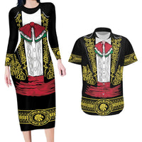 Mexican Charro Suit Stylized Couples Matching Long Sleeve Bodycon Dress and Hawaiian Shirt Cinco de Mayo Costume