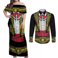Mexican Charro Suit Stylized Couples Matching Off Shoulder Maxi Dress and Long Sleeve Button Shirt Cinco de Mayo Costume