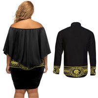 Mexican Charro Suit Stylized Couples Matching Off Shoulder Short Dress and Long Sleeve Button Shirt Cinco de Mayo Costume