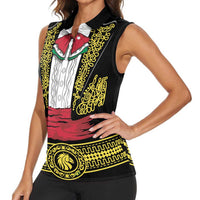 Mexican Charro Suit Stylized Women Sleeveless Polo Shirt Cinco de Mayo Costume