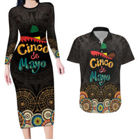 Personalized Mexico Cinco de Mayo Fiesta Couples Matching Long Sleeve Bodycon Dress and Hawaiian Shirt Traditional Sombrero Hat
