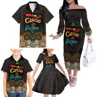 Personalized Mexico Cinco de Mayo Fiesta Family Matching Off The Shoulder Long Sleeve Dress and Hawaiian Shirt Traditional Sombrero Hat