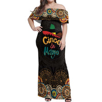 Personalized Mexico Cinco de Mayo Fiesta Off Shoulder Maxi Dress Traditional Sombrero Hat