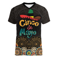 Personalized Mexico Cinco de Mayo Fiesta Women V-Neck T-Shirt Traditional Sombrero Hat