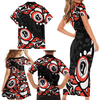 Canada National Indigenous Peoples Day 2024 Family Matching Short Sleeve Bodycon Dress and Hawaiian Shirt Haida Pattern - Wonder Print Shop
