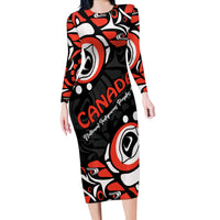Canada National Indigenous Peoples Day 2024 Long Sleeve Bodycon Dress Haida Pattern - Wonder Print Shop