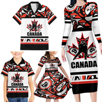 Canada Hockey 2024 Family Matching Long Sleeve Bodycon Dress and Hawaiian Shirt Haida Maple Leaf - Wonder Print Shop
