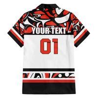 Canada Hockey 2024 Family Matching Off The Shoulder Long Sleeve Dress and Hawaiian Shirt Haida Maple Leaf - Wonder Print Shop