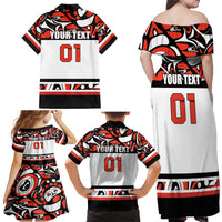 Canada Hockey 2024 Family Matching Off Shoulder Maxi Dress and Hawaiian Shirt Haida Maple Leaf - Wonder Print Shop