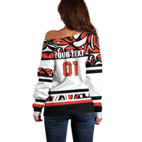 Canada Hockey 2024 Off Shoulder Sweater Haida Maple Leaf - Wonder Print Shop