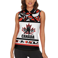 Canada Hockey 2024 Women Sleeveless Polo Shirt Haida Maple Leaf - Wonder Print Shop