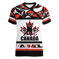 Canada Hockey 2024 Women V-Neck T-Shirt Haida Maple Leaf - Wonder Print Shop