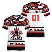 Canada Hockey 2024 Women V-Neck T-Shirt Haida Maple Leaf - Wonder Print Shop