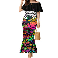 Halloween Skeleton Family Matching Mermaid Dress and Hawaiian Shirt Trick or Treat Witch Pumpkin Colorful - Wonder Print Shop