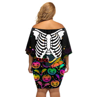 Halloween Skeleton Family Matching Off Shoulder Short Dress and Hawaiian Shirt Trick or Treat Witch Pumpkin Colorful - Wonder Print Shop