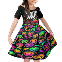 Halloween Skeleton Family Matching Short Sleeve Bodycon Dress and Hawaiian Shirt Trick or Treat Witch Pumpkin Colorful - Wonder Print Shop