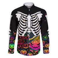 Halloween Skeleton Family Matching Short Sleeve Bodycon Dress and Hawaiian Shirt Trick or Treat Witch Pumpkin Colorful - Wonder Print Shop