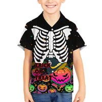 Halloween Skeleton Family Matching Short Sleeve Bodycon Dress and Hawaiian Shirt Trick or Treat Witch Pumpkin Colorful - Wonder Print Shop