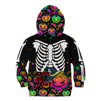 Halloween Skeleton Kid Hoodie Trick or Treat Witch Pumpkin Colorful - Wonder Print Shop