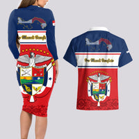 Panama Independence Day Couples Matching Long Sleeve Bodycon Dress and Hawaiian Shirt Coat Of Arms Pollera Pattern - Wonder Print Shop