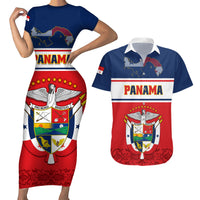 Panama Independence Day Couples Matching Short Sleeve Bodycon Dress and Hawaiian Shirt Coat Of Arms Pollera Pattern - Wonder Print Shop