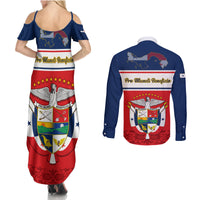 Panama Independence Day Couples Matching Summer Maxi Dress and Long Sleeve Button Shirts Coat Of Arms Pollera Pattern - Wonder Print Shop