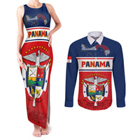 Panama Independence Day Couples Matching Tank Maxi Dress and Long Sleeve Button Shirts Coat Of Arms Pollera Pattern - Wonder Print Shop