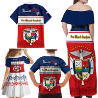 Panama Independence Day Family Matching Off Shoulder Maxi Dress and Hawaiian Shirt Coat Of Arms Pollera Pattern - Wonder Print Shop