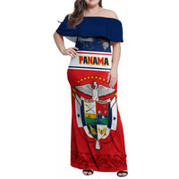 Panama Independence Day Family Matching Off Shoulder Maxi Dress and Hawaiian Shirt Coat Of Arms Pollera Pattern - Wonder Print Shop
