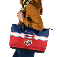 Panama Independence Day Leather Tote Bag Coat Of Arms Pollera Pattern - Wonder Print Shop