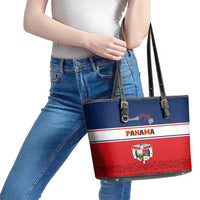 Panama Independence Day Leather Tote Bag Coat Of Arms Pollera Pattern - Wonder Print Shop