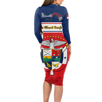 Panama Independence Day Long Sleeve Bodycon Dress Coat Of Arms Pollera Pattern - Wonder Print Shop
