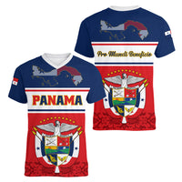 Panama Independence Day Women V Neck T Shirt Coat Of Arms Pollera Pattern - Wonder Print Shop
