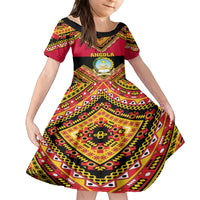 Angola Independence Day Family Matching Off Shoulder Short Dress and Hawaiian Shirt Coat Of Arms Samakaka Pattern - Wonder Print Shop