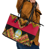 Angola Independence Day Leather Tote Bag Coat Of Arms Samakaka Pattern - Wonder Print Shop
