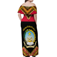 Angola Independence Day Off Shoulder Maxi Dress Coat Of Arms Samakaka Pattern - Wonder Print Shop