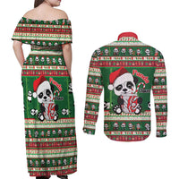 Cute Panda Claus Christmas Couples Matching Off Shoulder Maxi Dress and Long Sleeve Button Shirt Panda Santa Claus - Wonder Print Shop