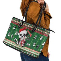 Cute Panda Claus Christmas Leather Tote Bag Panda Santa Claus - Wonder Print Shop