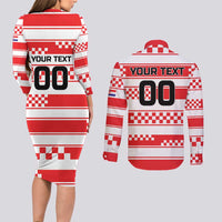 Custom World Football Croatia 2026 Couples Matching Long Sleeve Bodycon Dress and Long Sleeve Button Shirt Vatreni Hrabar Broj - Wonder Print Shop