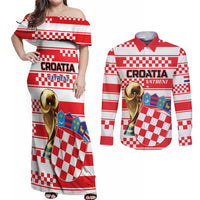 Custom World Football Croatia 2026 Couples Matching Off Shoulder Maxi Dress and Long Sleeve Button Shirt Vatreni Hrabar Broj - Wonder Print Shop