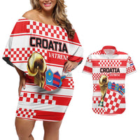 Custom World Football Croatia 2026 Couples Matching Off Shoulder Short Dress and Hawaiian Shirt Vatreni Hrabar Broj - Wonder Print Shop