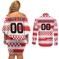 Custom World Football Croatia 2026 Couples Matching Off Shoulder Short Dress and Long Sleeve Button Shirt Vatreni Hrabar Broj - Wonder Print Shop