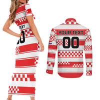 Custom World Football Croatia 2026 Couples Matching Short Sleeve Bodycon Dress and Long Sleeve Button Shirt Vatreni Hrabar Broj - Wonder Print Shop