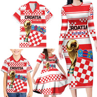 Custom World Football Croatia 2026 Family Matching Long Sleeve Bodycon Dress and Hawaiian Shirt Vatreni Hrabar Broj - Wonder Print Shop