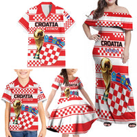 Custom World Football Croatia 2026 Family Matching Off Shoulder Maxi Dress and Hawaiian Shirt Vatreni Hrabar Broj - Wonder Print Shop