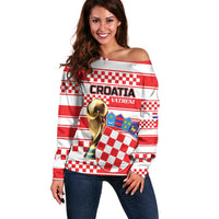 Custom World Football Croatia 2026 Off Shoulder Sweater Vatreni Hrabar Broj - Wonder Print Shop