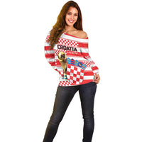 Custom World Football Croatia 2026 Off Shoulder Sweater Vatreni Hrabar Broj - Wonder Print Shop