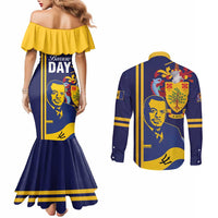 Barbados Errol Barrow Day Couples Matching Mermaid Dress and Long Sleeve Button Shirt Barbadian Father of Independence